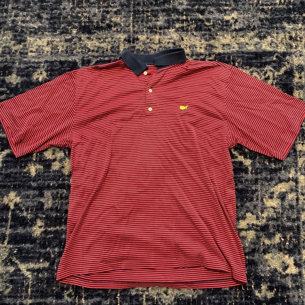 Master’s Collection red and blue striped golf polo